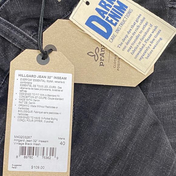 PrAna Men’s Hilliard Standard Fit Vintage Black Wash Jean NEW Size 40 x 32 - Picture 5 of 9